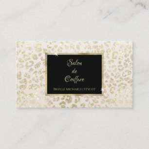 Trendy White Gold Glitter Leopard Print Hair Salon Business Card
