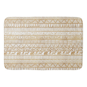 Trendy White Gold Tribal African Pattern Bath Mat