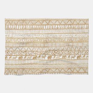 Trendy White Gold Tribal African Pattern Kitchen Towel