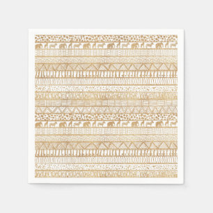 Trendy White & Gold Tribal African Pattern Napkin