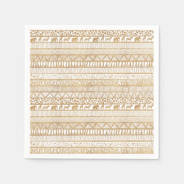 Trendy White Gold Tribal African Pattern Napkin (Front)