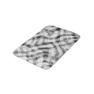 Trendy White Grey Black Retro Wavy Stripes Pattern Bath Mat