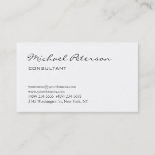 Trendy White Grey Script Consultant Business Card