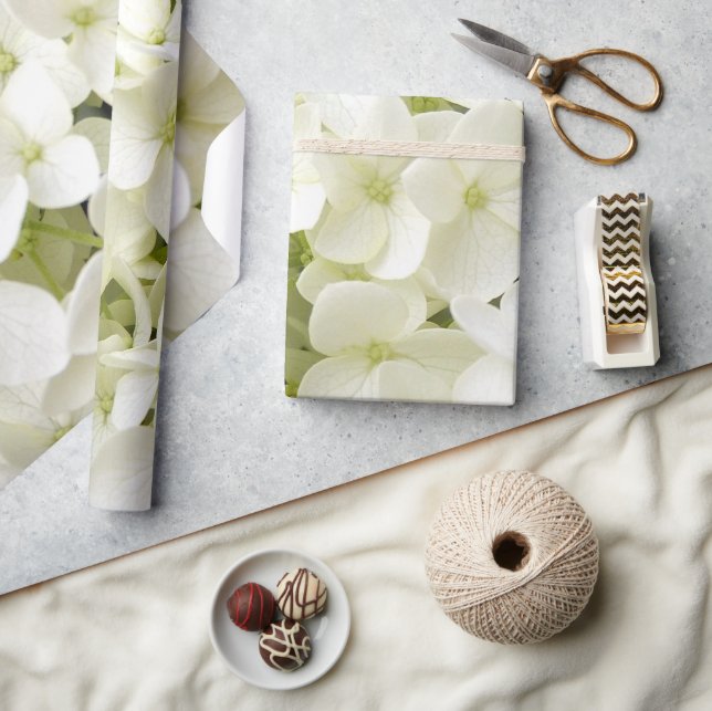Trendy White Hydrangea Floral Wrapping Paper (Crafts)