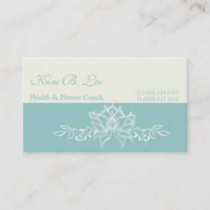 Trendy White Lotus Flower Yoga on Teal Blue Business Card