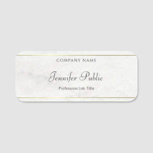 Trendy White Marble Gold Elegant Hand Name Script Tag