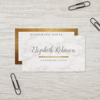 Trendy White Marble & Gold Glitter Handmade Gifts Business Card