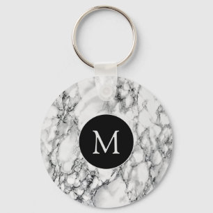 Trendy White Marble Stone - Add Your Letter / Year Keychain