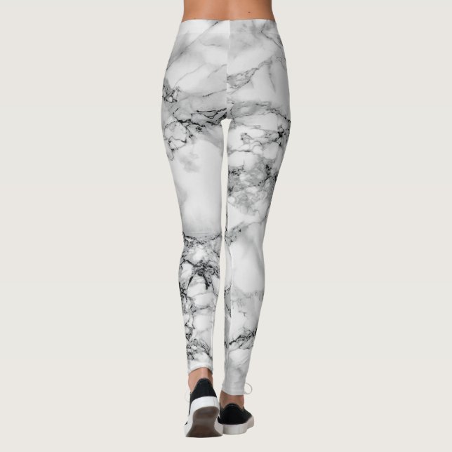 Trendy White Marble Stone Leggings (Back)
