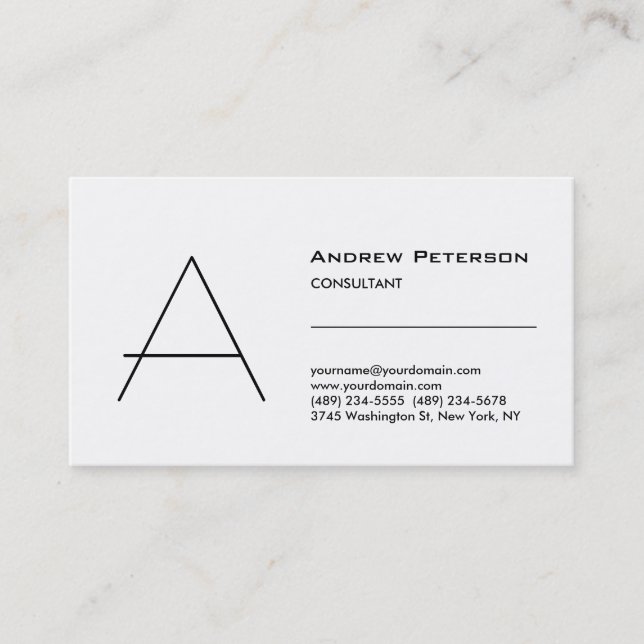 Trendy White Monogram Standard Business Card (Front)