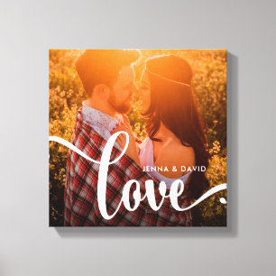 Trendy White Overlay Love with Photo Canvas Print