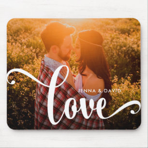 Trendy White Overlay   Love with Photo Mouse Pad