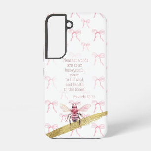 Trendy White Pink Coquette Grid Faith Pink Bee Samsung Galaxy Case