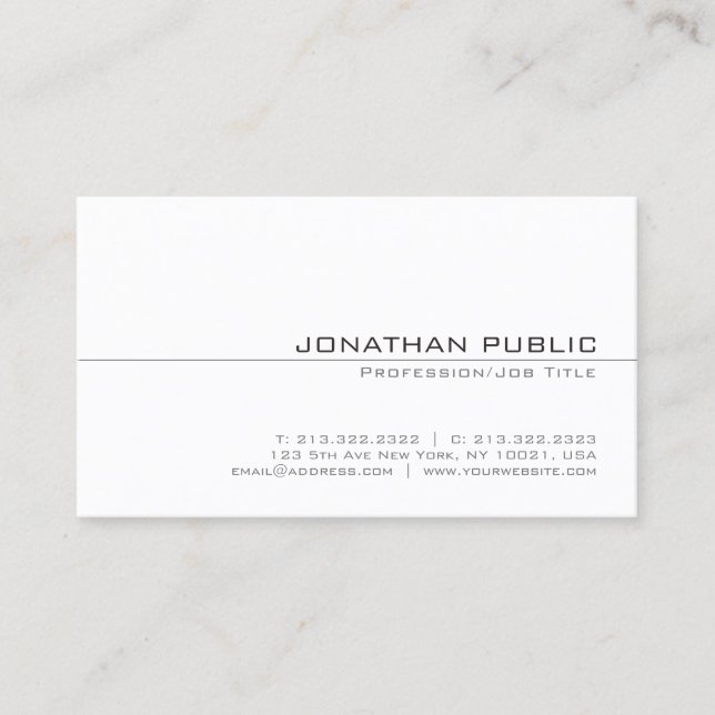 Trendy White Plain Sophisticated Simple Design Business Card (Front)