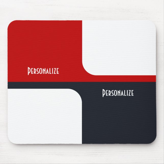 Trendy White Red and Navy Graphic Colour Blocks Mouse Pad (Front)