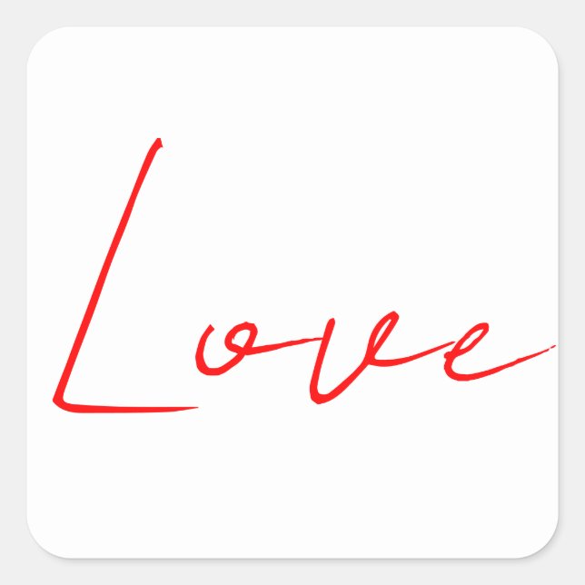 Trendy White Red Love Wedding Handwriting Name Square Sticker (Front)