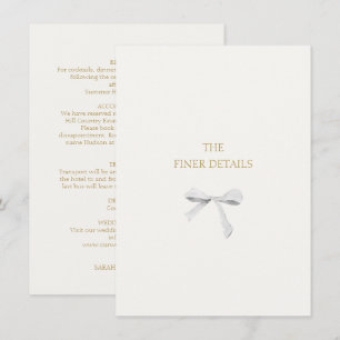 Trendy White Ribbon Wedding Details Enclosure Card