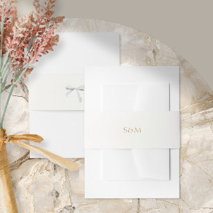 Trendy White Ribbon Wedding Invitation Belly Band