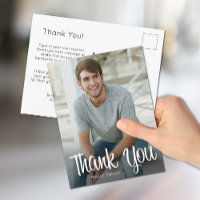 Trendy White Script Thank You Photo Graduation