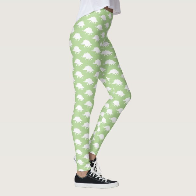 Trendy White Stegosaurus Dinosaur Silhouettes Leggings (Right)