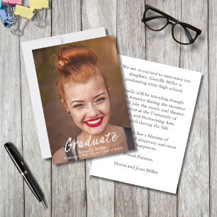 Trendy White Text Overlay Graduate Photo Anno Announcement