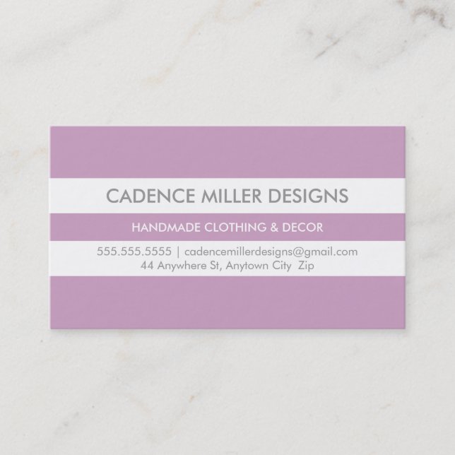 TRENDY WIDE STRIPE modern minimal pastel purple Business Card (Front)