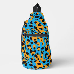 Trendy Wild Blue Orange Black Leopard Spot Name Sling Bag