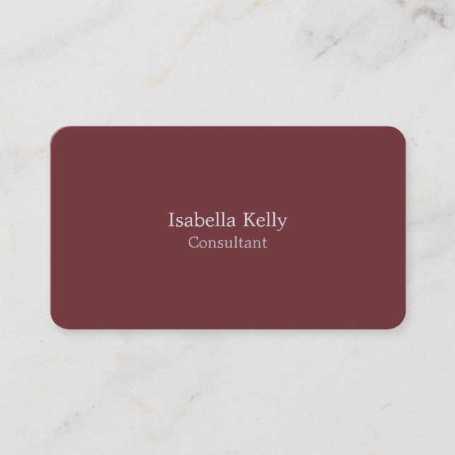 Trendy Wine Red Colour Plain Unique Stylish Business Card (Front)