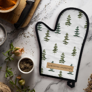 Trendy Winter Christmas Tree Pattern Oven Mitt & Pot Holder Set