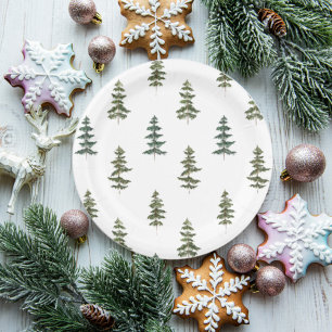 Trendy Winter   Christmas Tree Pattern Paper Plate