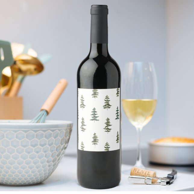 Trendy Winter | Christmas Tree Pattern Wine Label (Creator Uploaded)