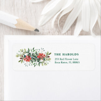 Trendy Winter Green Leaves with Red Flowers