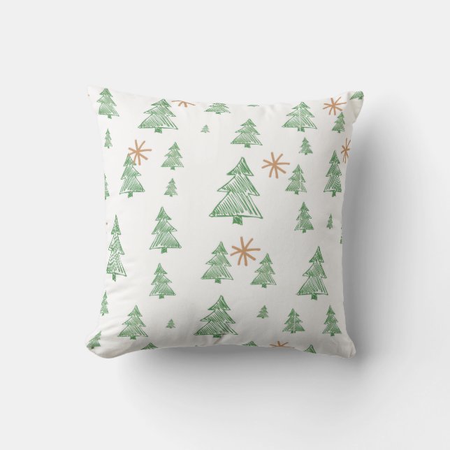 Trendy Winter Unique Christmas Tree Stars Throw Pillow (Front)