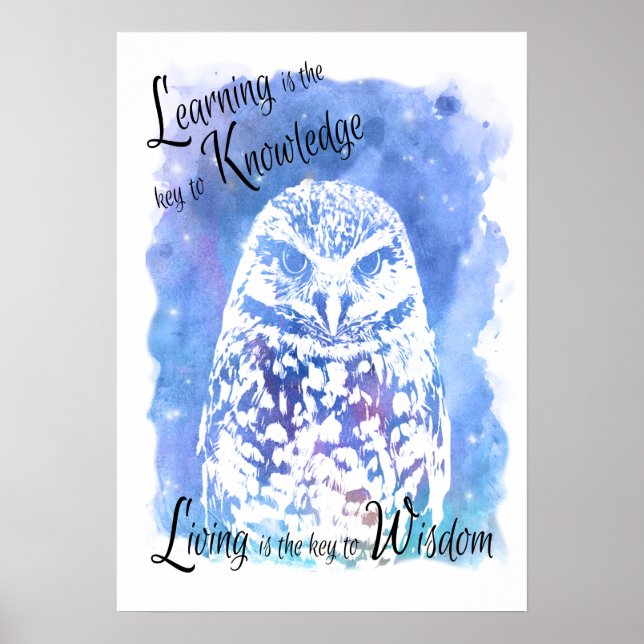 Trendy wise owl blue watercolor inspirational poster (Front)