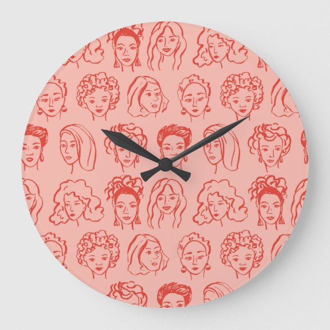 Trendy Woman Face Hand Drawn Large Clock (Front)
