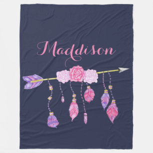 Trendy Women's Teen Girls Boho Arrow Feather Rose Fleece Blanket