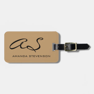Trendy Wood Brown Script Monogram Luggage Tag