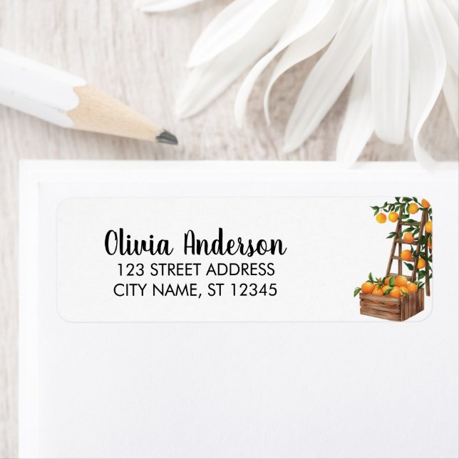 Trendy Wooden Crate Oranges Return Address Label   (Insitu)
