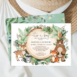 Trendy Woodland Greenery Animals Boy Baby Shower Invitation<br><div class="desc">Celebrate the upcoming arrival of your little wild one with this whimsical woodland themed baby shower invitation. The design features a group of adorable forest friends (deer,  bear,  raccoon,  fox,  owl) and lush watercolor greenery.</div>