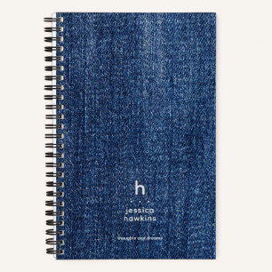Trendy Worn Blue Denim Modern Monogram Notebook