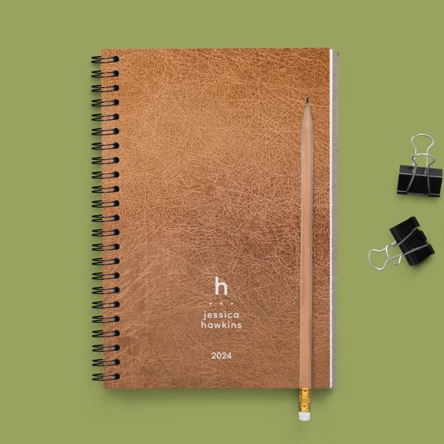 Trendy Worn Leather Modern Monogram Weekly Planner (Creator Uploaded)