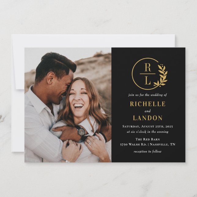 Trendy Wreath Editable Colour Photo Wedding Invitation (Front)