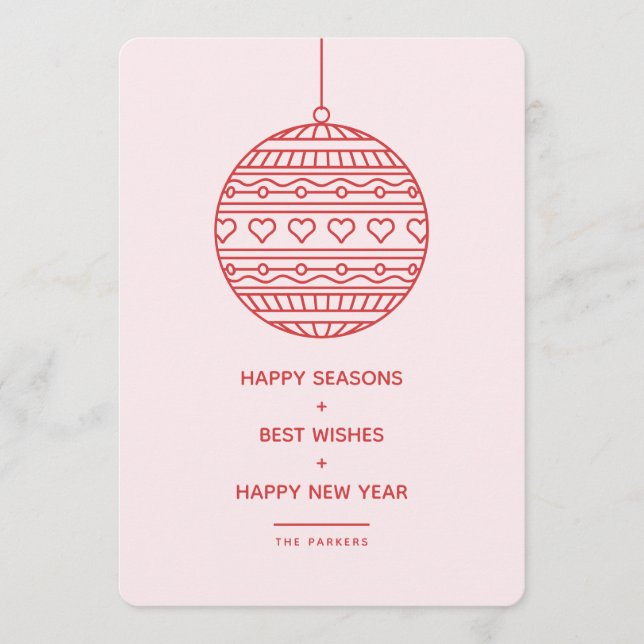 Trendy Xmas Bauble pattern in pink and red Invitation (Front)