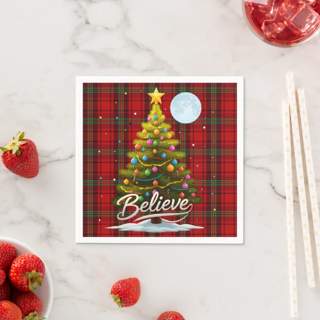 Trendy Xmas Tree with Christmas Plaid Paper Napkin (Insitu)