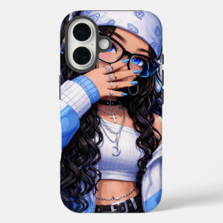 Trendy Y2K Anime Girl Blue Aesthetic iPhone 16 Case