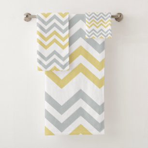 Trendy Yellow And Gray Chevron Bath Towel Set