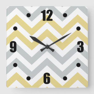 Trendy Yellow And Grey Chevron Pattern Square Wall Clock