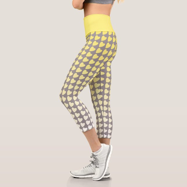 Trendy Yellow and Grey Gradient Heart Pattern Capri Leggings (Left)