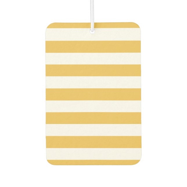 Trendy Yellow and White Wide Horizontal Stripes Air Freshener (Front)