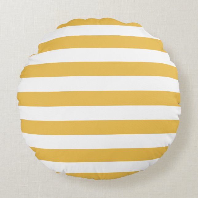 Trendy Yellow and White Wide Horizontal Stripes Round Pillow (Front)